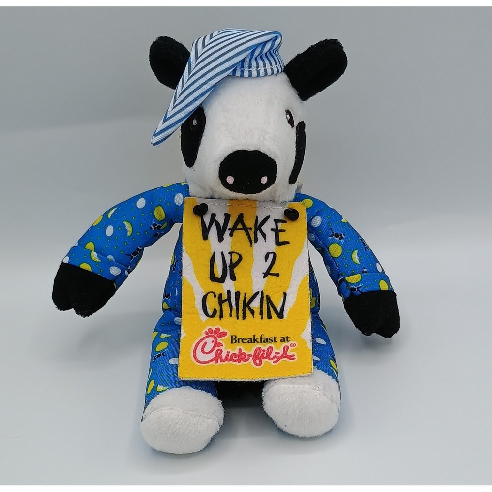 8" 2011 CHICK-FIL-A Wake Up To Chicken PLUSH Cow BLUE Moon Sun Print PJ's 1